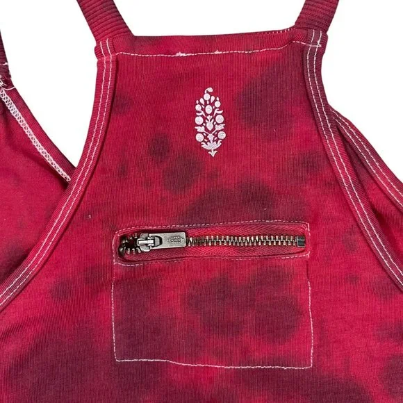 NEW Free People Movement Hot Shot Mini Dress Custom Tie Dye Red & Charcoal SZ M - Picture 10 of 11